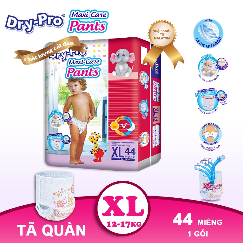 Combo tã/bỉm quần Dry-Pro XL44  + tặng Túi nước rửa bình sữa Pur 450ml