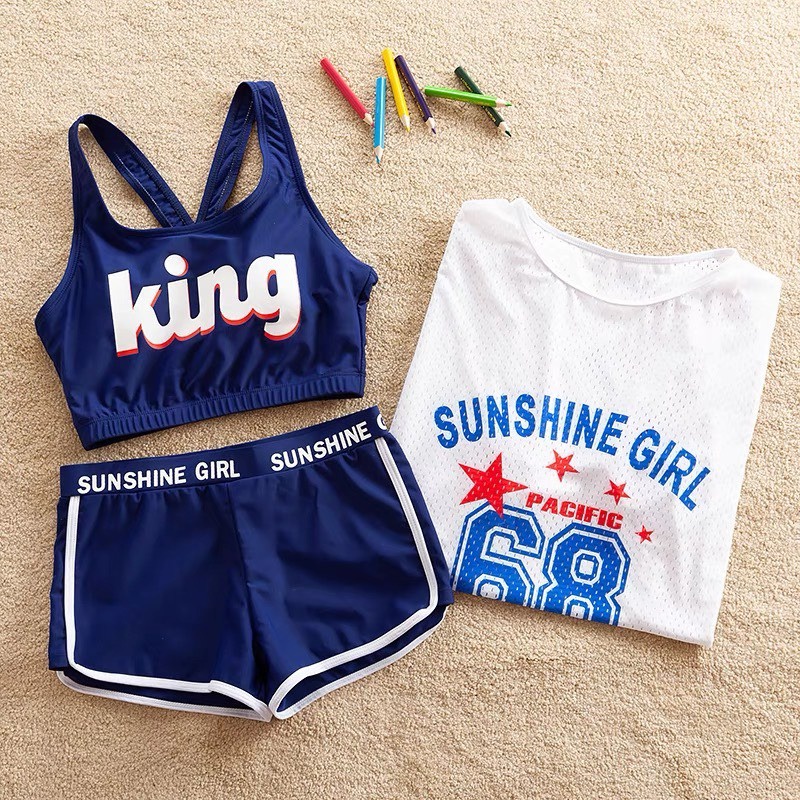 Đồ bơi bé gái set 3 chi tiết cho trẻ em từ 2 đến 12 tuổi, size đại 46kg bikini KING