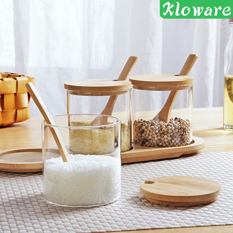 Hộp Đựng Gia Vị Bằng Thủy Tinh Có Nắp Đậy Và Muỗng Cho Nhà Bếp