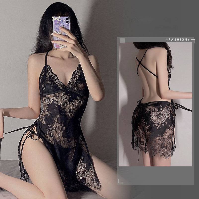 Đầm ngủ hai dây cổ chữ V phối ren quyến rũ dành cho nữ