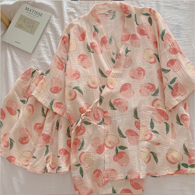 Bộ Đồ Ngủ kimono Ngắn Tay Phong Cách Nhật Bản Cho Nữ