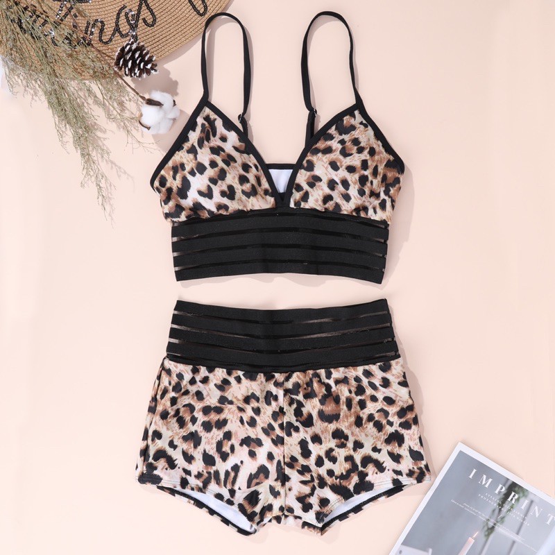 [BKN943] &lt;ÂU&gt; SET BIKINI BEO NÂU VIỀN ĐEN QUẦN ĐÙI (CẠP CAO)