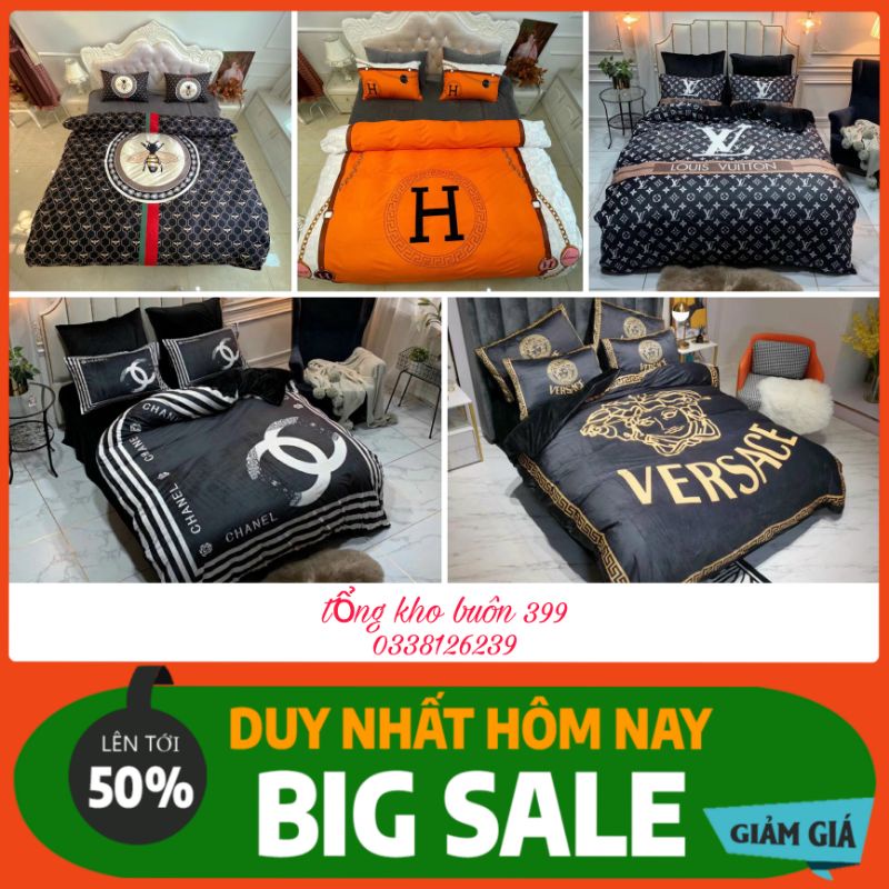 [GIÁ HỦY DIỆT] set (bộ) chăn ga gối 4 món nỉ nhung in logo thương hiệu, chăn ga gối nệm, chăn, mền