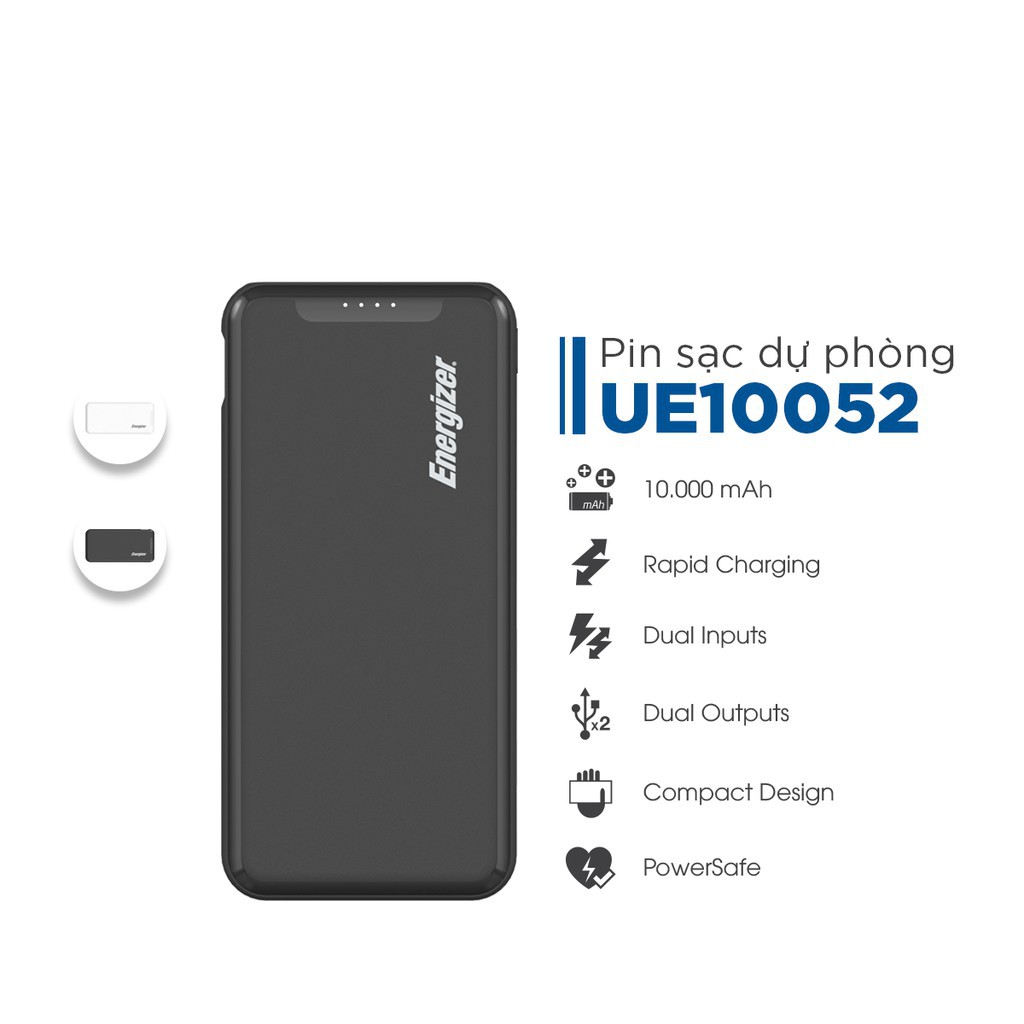 Sạc dự phòng Energizer 10,000mAh /3.7V Li-Polymer-UE10052 / UE10054 / UE10058 -Hàng chính hãng