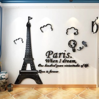 Tranh dán tường mica 3D dán nổi-THÁP EIFFEL tranh trí quán cafe,phòng ngủ,phòng khách hi