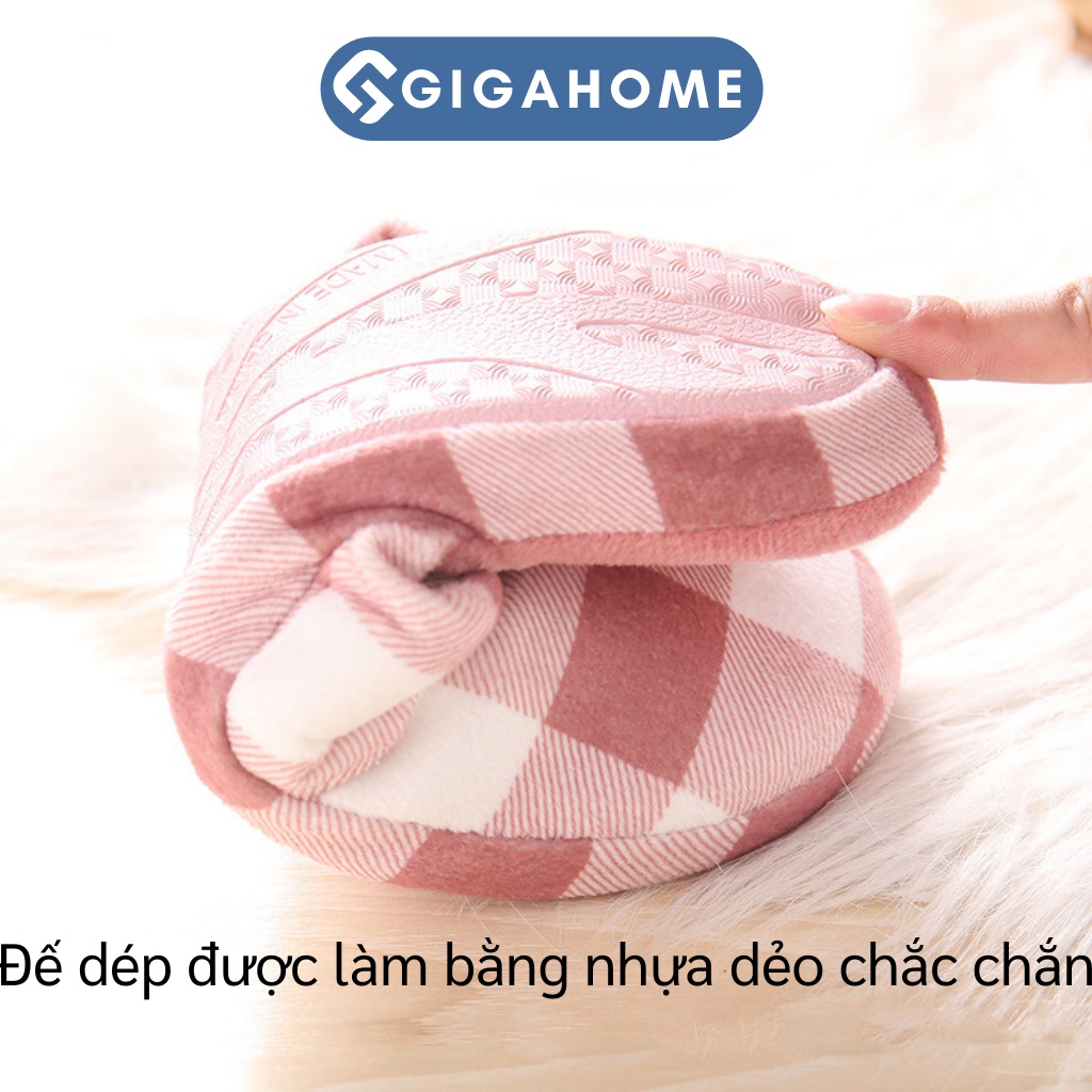 Dép Bông Bít Mũi Nam Nữ Đi Trong Nhà GIGAHOME Sọc Caro, Giữ Ấm Đôi Chân 8478
