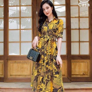 Đầm dự tiệc ĐẦM SUÔNG SƠ MI HOẠ TIẾT VÀNG
