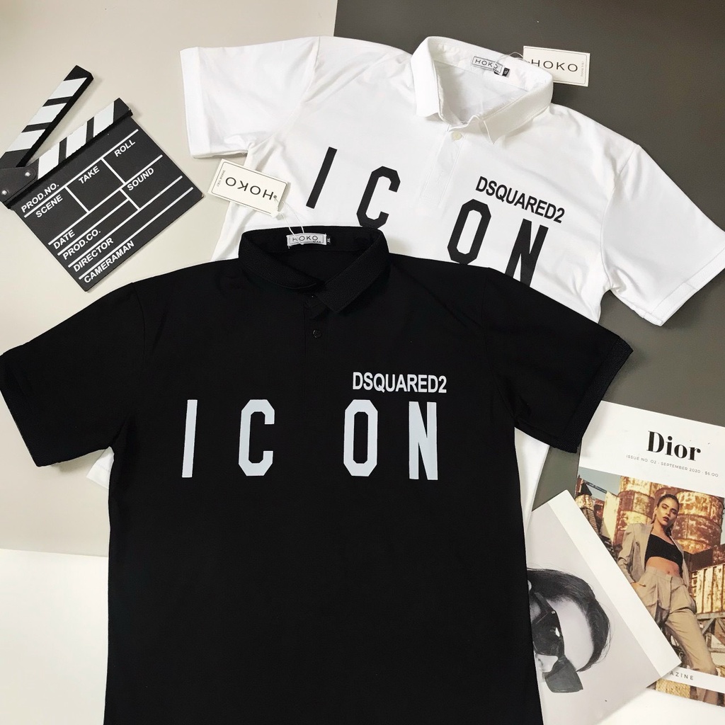 Áo thun nam cổ trụ vải cotton co giãn in chữ "DSQUARED2 ICON" phối caro chuẩn from style trẻ trung SOHEO STORE
