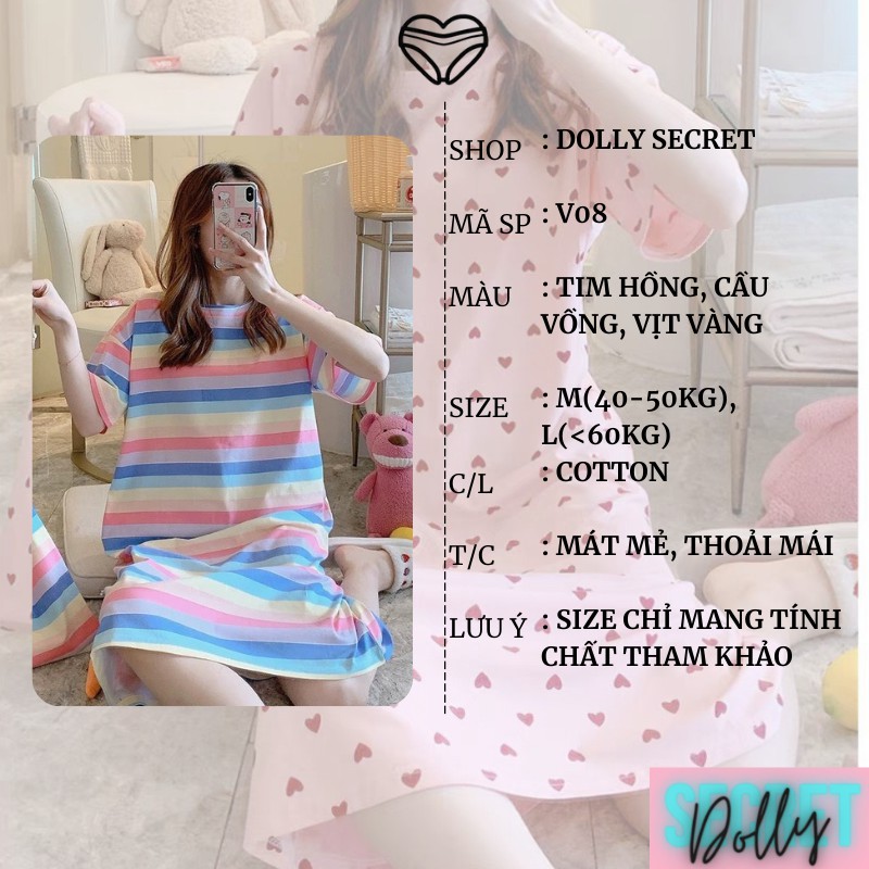 Váy ngủ cotton hoạt hình cute dễ thương mặc nhà mùa hè mỏng nhẹ thoáng mát dáng rộng DOLLYSECRET V08 [TẶNG KÈM TÚI VẢI]