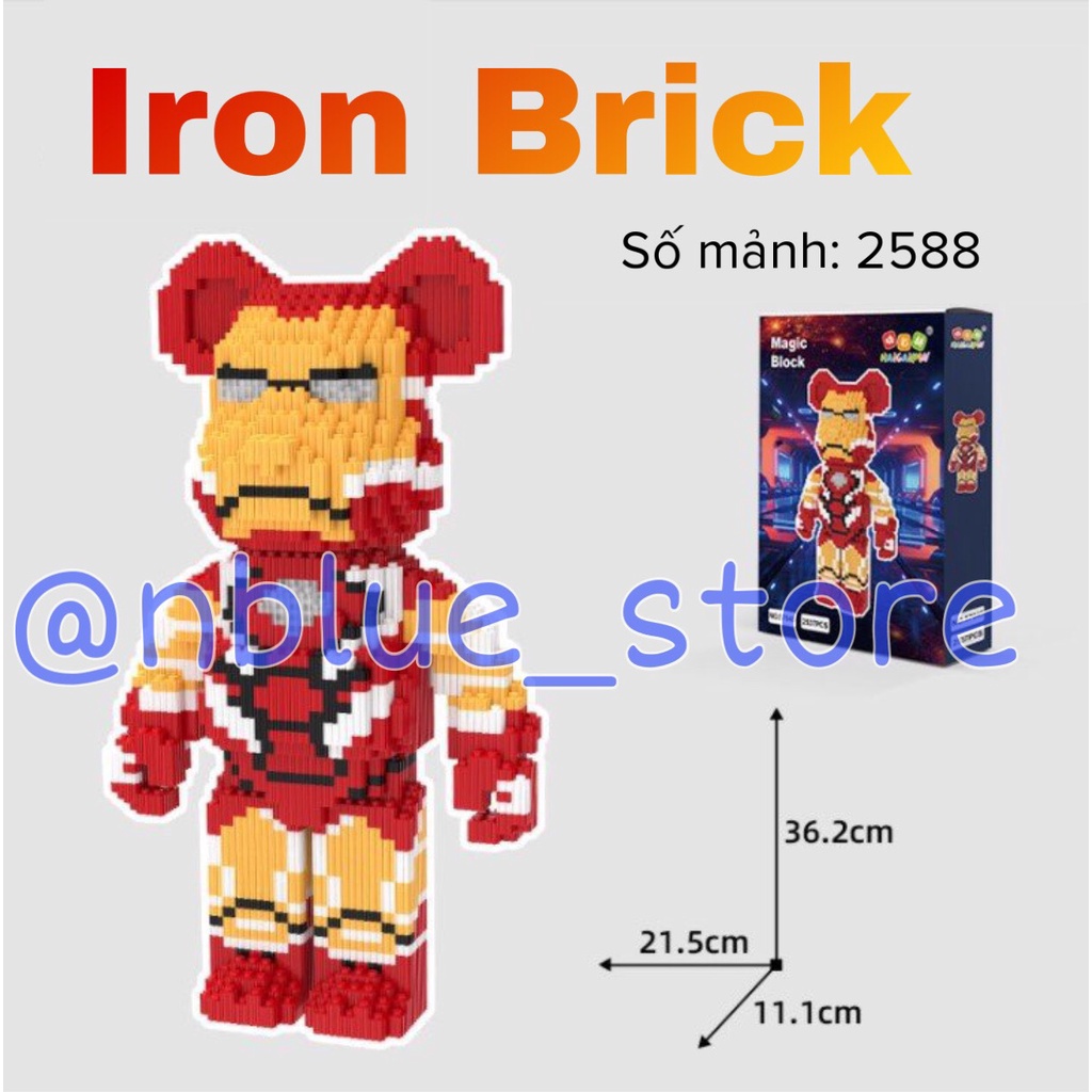 Lego Kaws gấu Bearbrick 36 cm mode người sắt Iron man đồ chơi lắp ráp trưng bày, trang trí bàn học, quà tặng độc đáo
