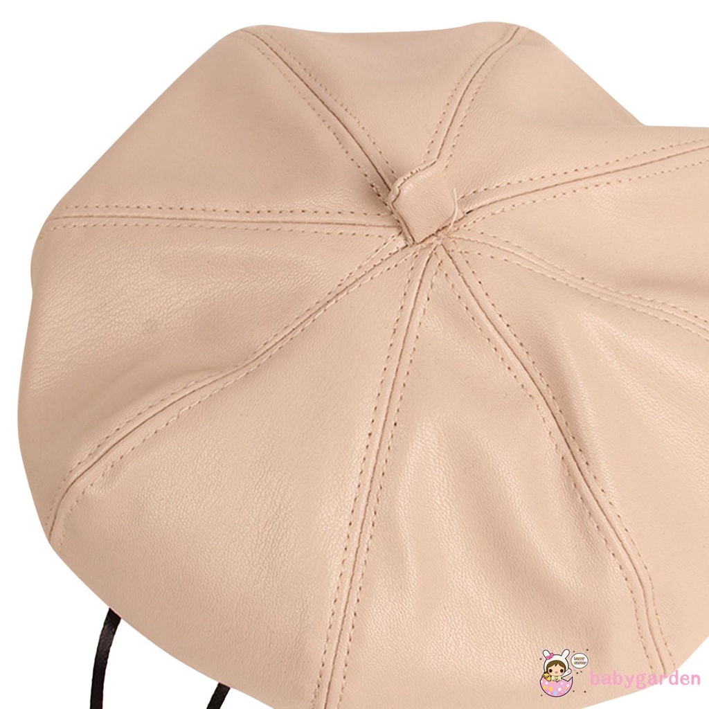 Mũ beret bát giác bằng da có dây rút màu trơn phong cách Anh Quốc cho trẻ em