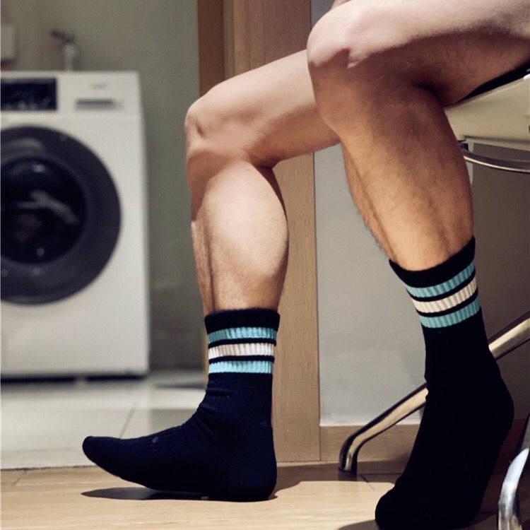 Vớ Cotton Dày Dặn Thấm Hút Mồ Hôi Họa Tiết Kẻ Sọc Cầu Vồng Cho Nam