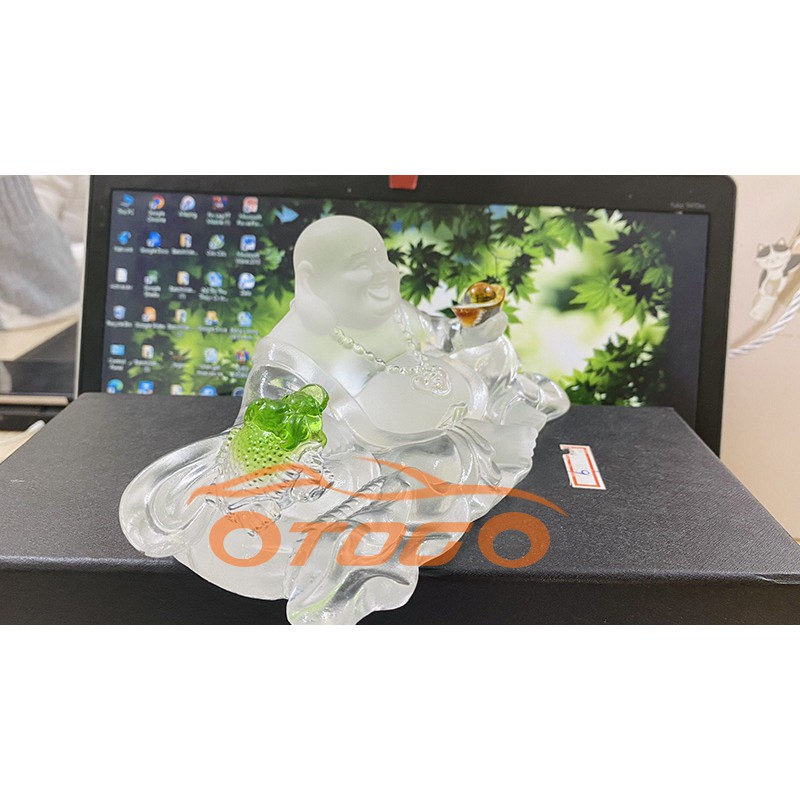 Tượng Di Lặc Ngọc Lưu Ly Trắng Để Taplo Trí Xe Hơi