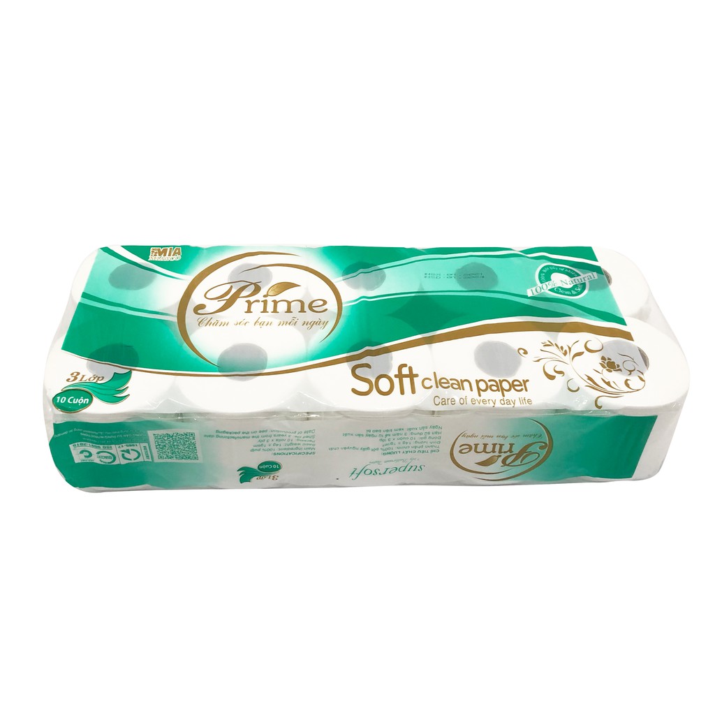 GIẤY VỆ SINH 10 CUỘN 3 LỚP XANH CÓ LÕI PRIME 1.5KG/ DÂY/ 10 CUỘN || TOILET PAPER