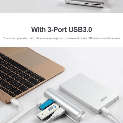 Bộ chia cổng USB TypeC sang 3 cổng USB 3.0 + Khe đọc thẻ nhớ - Card đọc thẻ nhớ TypeC USB 3.0