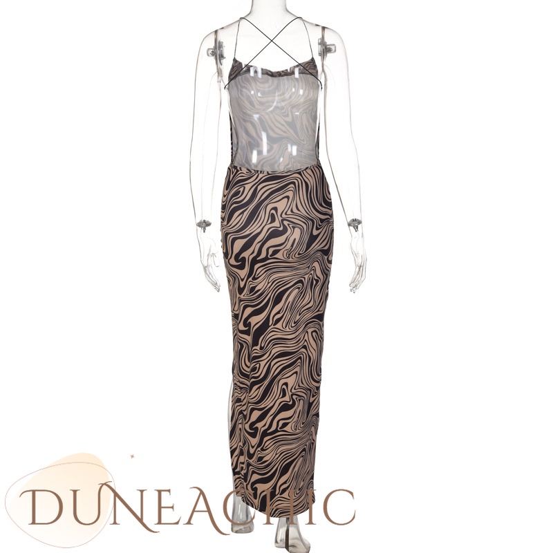 DUNEA Đầm Hai Dây In Họa Tiết Với Thiết Kế Hở Lưng Gợi Cảm Dành Cho Nữ