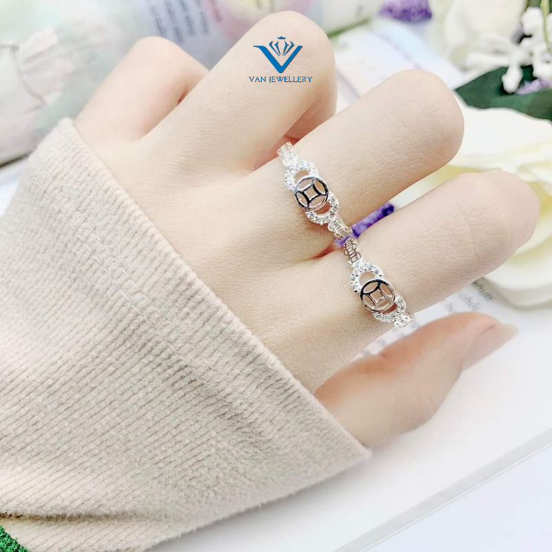 Nhẫn bạc nhẫn kim tiền nhỏ kiểu dáng basic