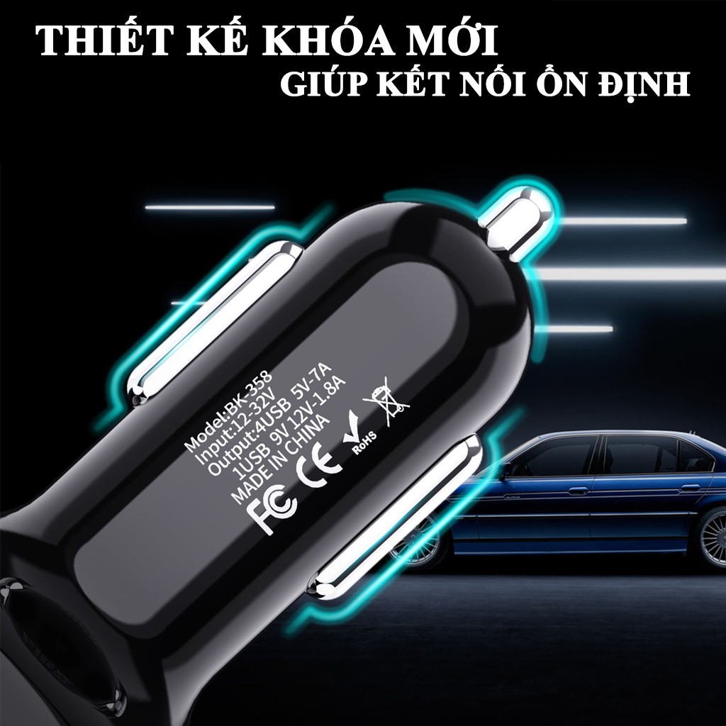 [Mã LIFEAUMAY giảm 10% tối đa 30k đơn 150k] Tẩu Sạc Ô Tô 4 Cổng USB (Có 1 Cổng Quick Sạc Nhanh 3.0) - Tiện Lợi