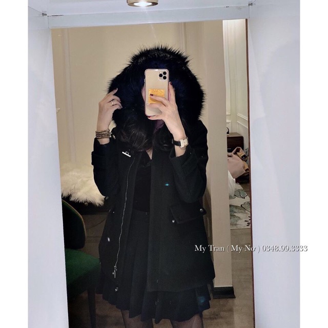 Áo khoác dạ mũ lông ivy 1 chốt sz sm hàng QC