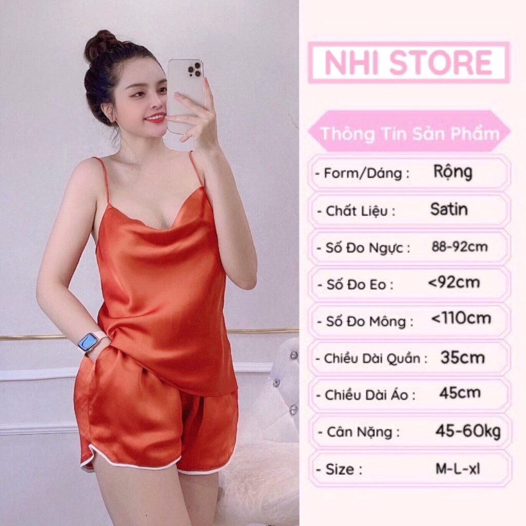 [FREESHIP 50k] Set Bộ Mặc Nhà Áo Hai Dây Cổ Đổ Quần Ngắn Lụa Satin Loại 1 Size 45-60kg