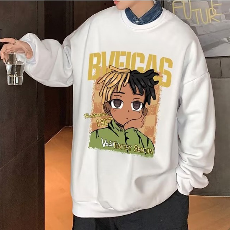 Áo Sweater Tay Dài Cổ Tròn Dáng Rộng In Họa Tiết Hoạt Hình Phong Cách Hip hop Thời Trang Mùa Thu Cho Nam