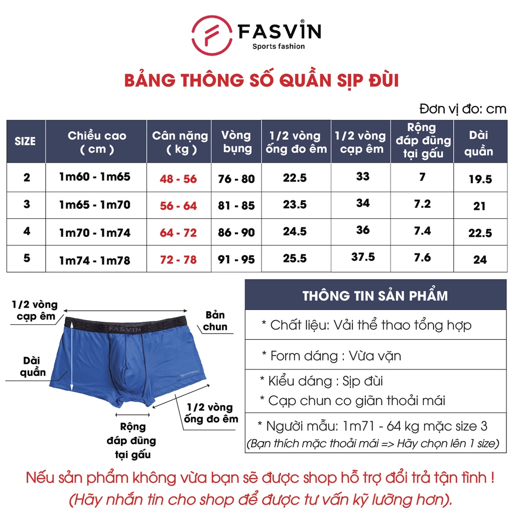 Quần Lót Nam Big Size FASVIN Vải Cotton Chun Co Giãn Mềm Mát Hàng Nhà Máy Phom Dáng Đẹp LSD22175.HN