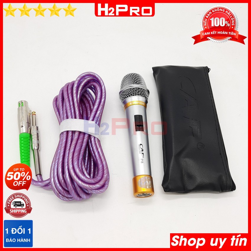 Micro karaoke có dây cao cấp CAF P8 H2Pro Chính hãng hát hay chống hú không bị tạp âm, micro karaoke cao cấp dây dài 10m