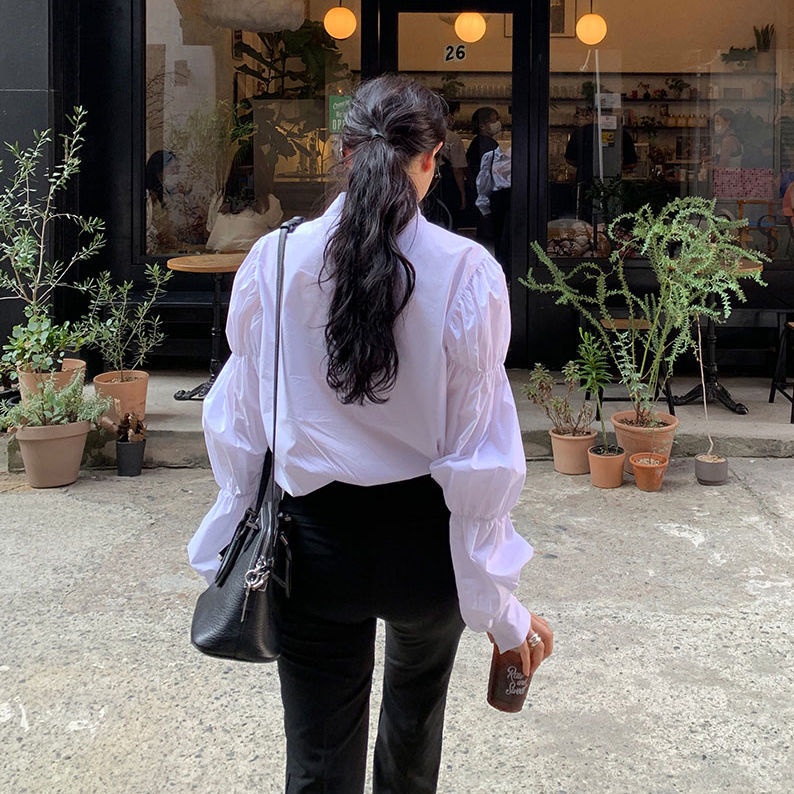 Áo sơ mi trắng tay phồng thiết kế mới kiểu Hàn Quốc dễ phối đồ