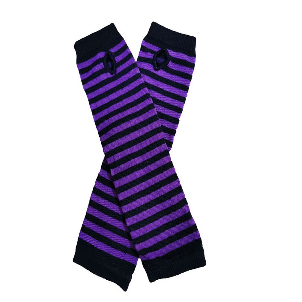 Găng tay dệt kim hở ngón họa tiết kẻ sọc thời trang cho nữ