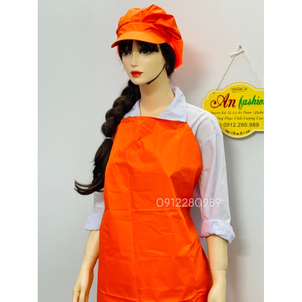 Tạp dề yếm chống thấm nước màu cam, tạp dề thủy sản _ Hình chụp thật
