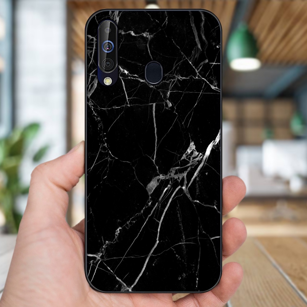 Ốp lưng Samsung A8s, A60, M30 viền đen in hình vân đá Marble