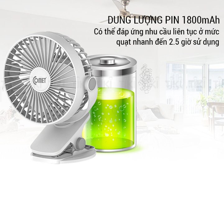 Quạt Sạc Mini - Quạt Tích Điện Comet - Pin 1800mAh có thể chạy liên tục 5h