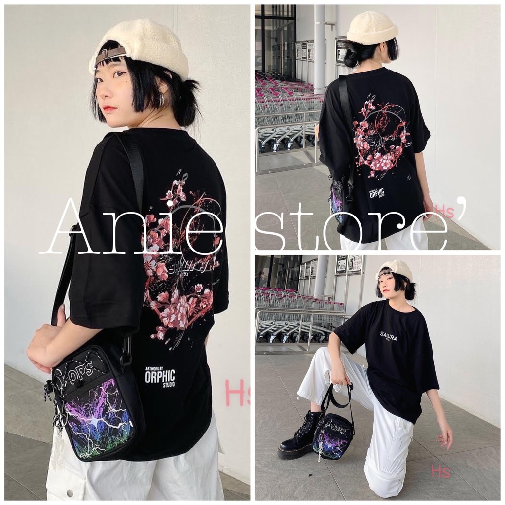 Áo Phông Hoa Anh Đào Unisex 🦋FREESHIP🦋 Áo Thun Nam Nữ Dáng Rộng In Chữ Sakura Dáng Rộng