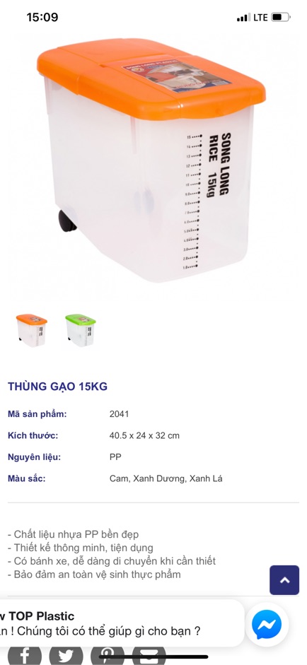 Thùng đựng gạo 15kg có bánh xe chính hãng Nhựa Song Long an toàn cho sk