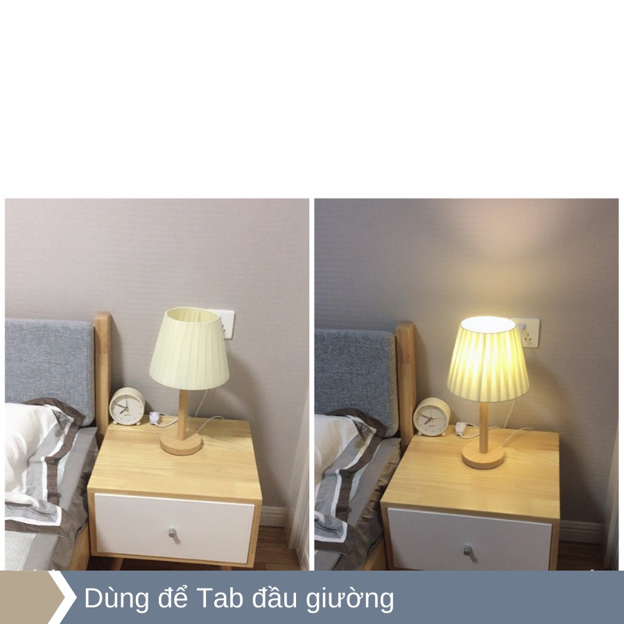 Đèn Ngủ Gỗ Đẻ Bàn Vintage, Tăng Giảm Độ Sáng, Led Vàng Ấm, Chao Vải Xếp Ly, Dùng Decor Phòng Ngủ,Phòng Khách, Mã G4-HUTA