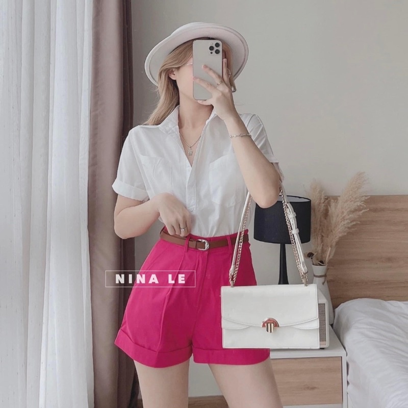 SET ÁO SƠ MI TRẮNG + QUẦN HỒNG + BELT