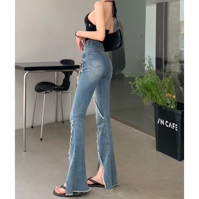 Quần Jeans Nữ Lưng Cao Xẻ Tà Thời Trang