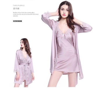 đầm ngủ phi lụa kèm áo choàng