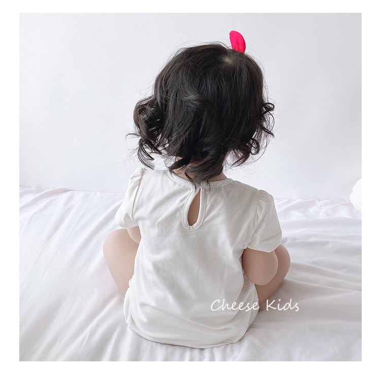 Bộ Áo Liền Quần Tay Ngắn Chất Liệu Cotton Đính Nơ Thời Trang Mùa Hè Cho Bé Gái Sơ Sinh