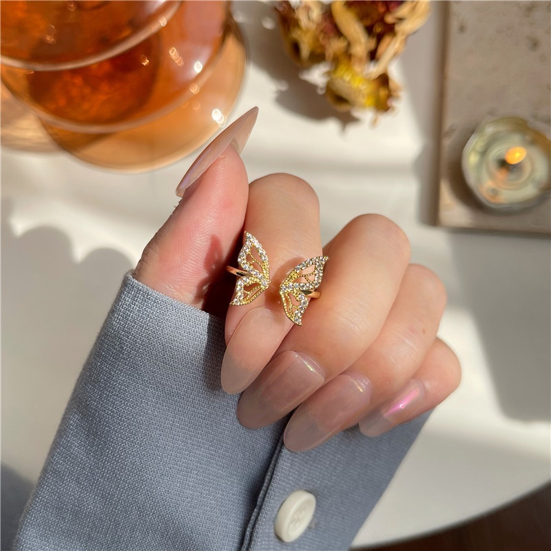 Nhẫn Mở Hình Bướm Đính Đá Tinh Xảo Thời Trang Có Thể Điều Chỉnh Cho Nữ