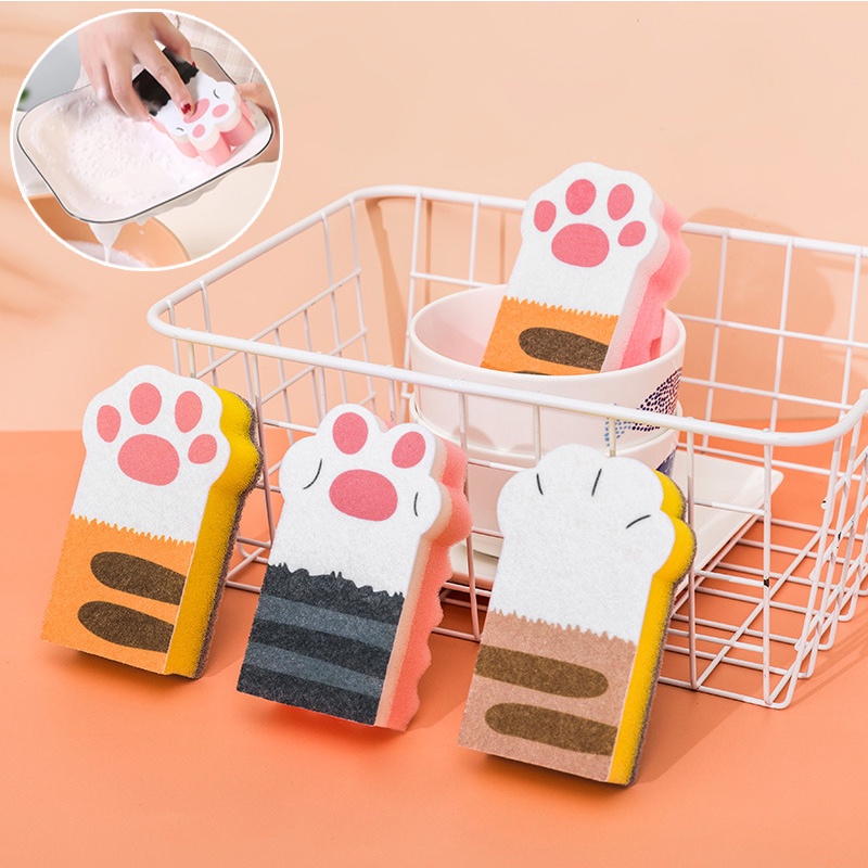 Set 3 Miếng Bọt Biển Rửa Chén Hình Chân Mèo Đa Năng
