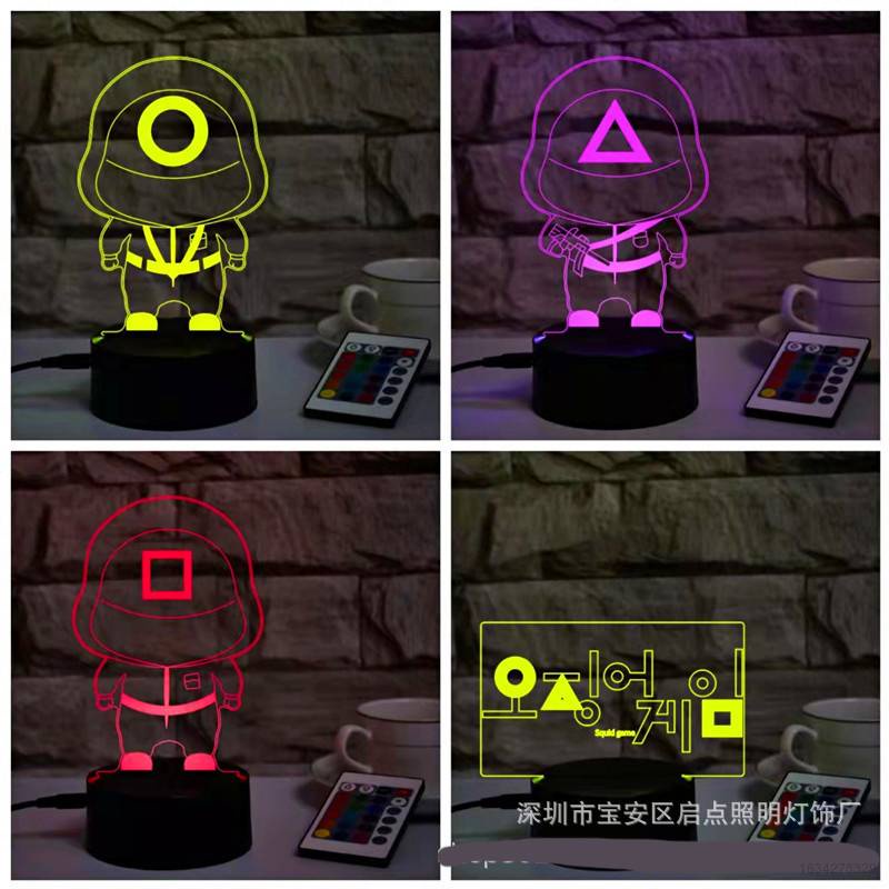 Đèn ngủ LED acrylic phong cách phim Squid Game 3D điều khiển từ xa trang trí nhà/giáng sinh phù hợp làm quà cho bé