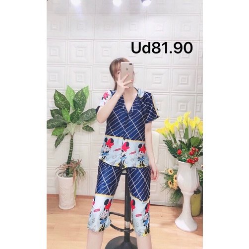 Bộ satin lụa in hình 3D vải mềm mịn không nhăn