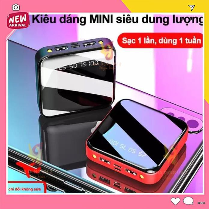 Sạc Dự Phòng Vuông 20.000mAh, sạc dự phòng mini sạc một lần dùng 1 tuần vuông cầm theo sạc nhanh