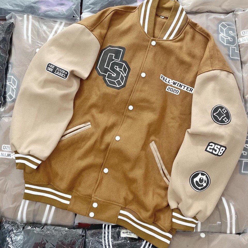 Áo Khoác Nỉ Bomber Jacket  Chữ CS KNN13 Nam Nữ Unisex kiểu dáng Ulzzang