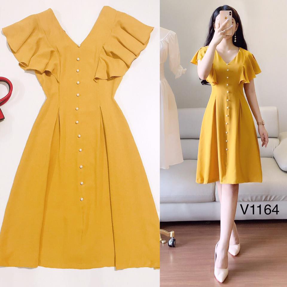Đầm Nữ Đính cườm Chữ A Hàng Nút Sang Trọng Thời Trang Nữ CHẤT LIỆU UMI mẫu như hình