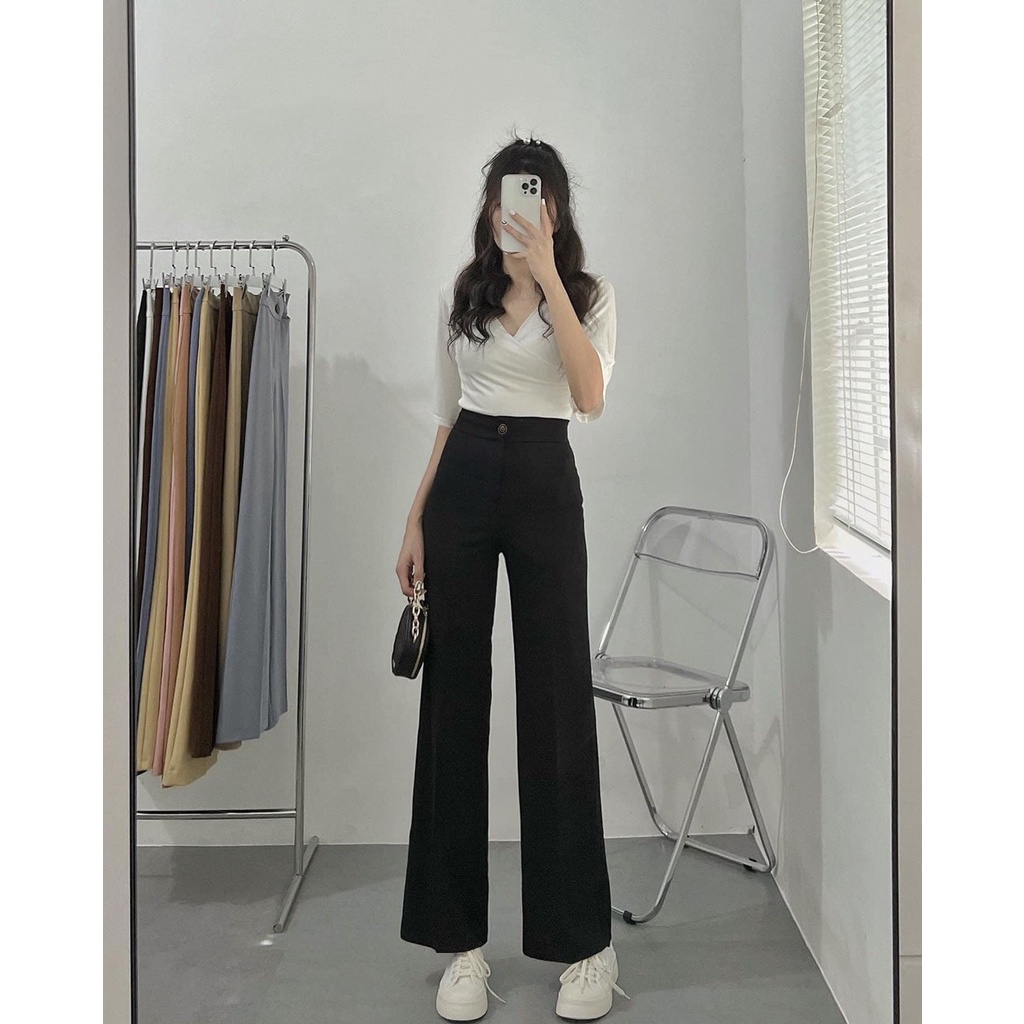 Quần Tây ống suông lưng cao nữ