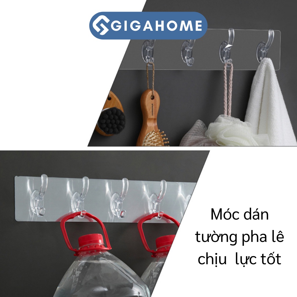 Thanh 6 Móc Dán Tường Treo Đồ GIGAHOME Siêu Dính, Chịu Lực, Nhựa Trong Suốt 9713