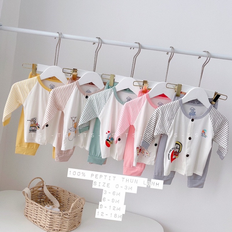 Bộ dài tay bé trai/bé gái - Bộ Unchi peptit thu đông cho bé