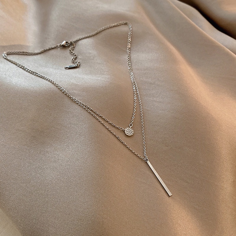 Vòng cổ Hai Lớp Bằng Bạc Dài Đơn Giản Thời Trang Cho Nữ